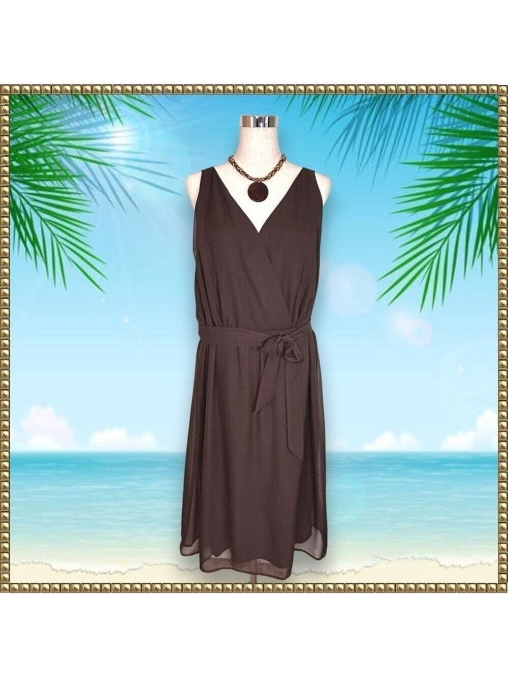 Avenue Brown Wrap Midi Dress Size 24